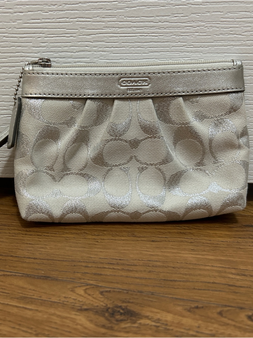 Coach Silver Signature Canvas Wristlet